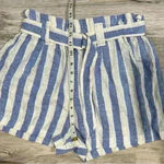 Love Tree  Blue White Stripe Linen Blend Shorts Elastic High Waist Pull On Size M Photo 7