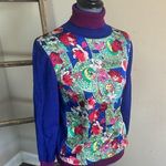 Yuka Mixed Media Print Turtle Neck Size Medium Blue Photo 0