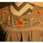 JODIFL Brown Embroidered Floral Crinkle Long Sleeve Top - Size M Photo 2
