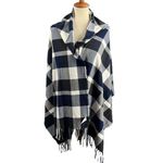 Plush Plaid Scarf Blue Black White Extra Soft Rectangle Blanket Scarf Photo 1