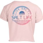 Salt Life  Light Pink crop Tee with Blue Logo size small Photo 3