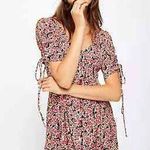 Free People  Black Combo Floral Printed Laced Up Boho Summer Mini Dress XS Photo 1