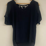 Black Sheer Cutout Back Short Sleeve Open Shoulder Top Size S Photo 0