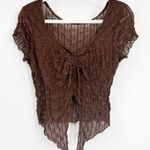 Womens Y2K Fairycore Fairy Grunge Sheer Textured Ruched Front Top Size XL Brown Photo 0