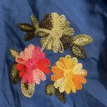 ONE SIZE blue scarf embroidered floral design pink yellow gold brown orange Photo 6