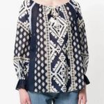 Tory Burch Candice Printed Silk Cotton Blouse in Blue $496 Photo 0