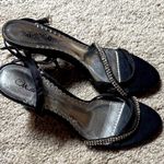 Wild Rose Black Heels with Rhinestone and ankle Straps size 8.5 satin finish Photo 0