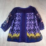None Boho Embroidered Tunic Top Purple Multicolor Long Sleeve Womens Size L/XL Photo 1