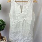 August Silk  100% Linen Sleeveless Crochet Lace Bodice Blouse Top L Photo 0