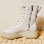 Stradivarius Cream Lace Up Leather Boots Size 38 (8) Photo 2