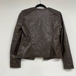 Cole Haan Brown Quilted Faux Leather Bomber Jacket Womans M Full Zip Classic Photo 7