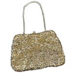 Vintage Gold Beaded Evening Bag Art Deco Flapper Hong Kong Kiss Lock Chain Photo 1