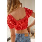 Urban Outfitters  Red Floral Kristy Scoop Neck Ruched Summer Boho Crop Top M Photo 1