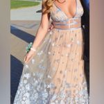 Gianni Bini GB Formal Dress Woman 4  Tan Blue Floral Sheer Embroidered Fairy Prom Homecoming Photo 2