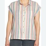 Orvis Linen Blend Coastal Stripe Button Up Shirt Cottagecore Beach M Photo 8