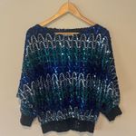VINTAGE ANN GREEN ENGLAND Shades of Blue Sequin Blouse Size Large Photo 0