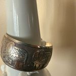 Ethnic Silvertone Cuff bracelet‎ Adjustable Etched Elephants Trunk Up Good Luck Silver Photo 2