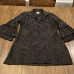 Anthropologie Finley Bradley Jacquard black gray long bell sleeve Mini Dress L Size M Photo 0