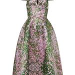 Natasha Zinko Pink & Green Sakura Floral Print Sweetheart Midi Dress Size 8 Photo 6