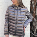 Andrew Marc  silver hooded down puffer jacket sz s  Photo 0