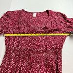 Womens Short Sleeve Maxi Dress Burgundy White Ditsy Floral Button Front Smocked Red Photo 5