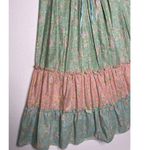 Vintage 70's Boho Floral Midi Dress Blue Ruffle Hem Satin Ribbon Detail small Green Photo 8