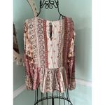 American Eagle AE  Pink Embroidered Floral Tasseled Boho Peasant Top Sz Medium Photo 2