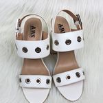 AMS Women's  Sarah Silver Grommet Eyelets Accent Slingback Block Heel Sandals Shoes White Size 6.5 Photo 2