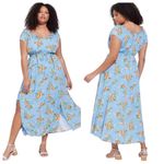 Torrid  Maxi Textured Woven Double Slit Maxi Dress‎ Orange Groves Fruit Blue 4X Photo 1