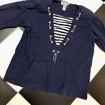 Vintage 80s Molto Fino Nautical 3/4 Sleeve Sweatshirt Top Sailor Navy Blue sz M Size M Photo 1