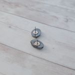 Vintage Stud Earrings Dark Gray Metallic Oval Photo 4