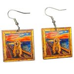 Cute Cat Oil Painting Style Light Weight Thin Acrylic Print Earrings Nickel Photo 0