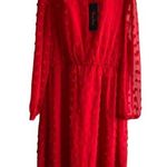 Chiffon Swiss Dot Empire Dress Plus Size Red Long Sheer Sleeve Elastic Waist 18W Photo 0