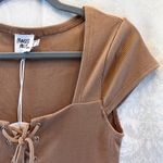 Princess Polly NWT Caleb Mini Dress In Brown Size 6 New Slim Fit Ribbed Lace Up Photo 1