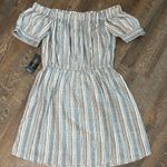 Hint of Mint HINT OF BLUSH Summer SunDress Women LG Peasant On/Off Shoulder BLUE/WHITE FLORAL Photo 3