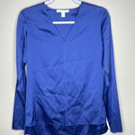 Hugo Boss BOSS ‎ Blue Stretch Silk Long Sleeve V-Neck Blouse Photo 0