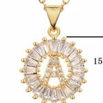 Gold Initial Crystal Sparkly Pendant Necklace A Photo 6