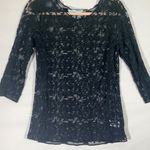 Maurice's Maurice Black Lace Sheer Women Tunic Top 3/4 Sleeve  Layering Boho Chic M Photo 0
