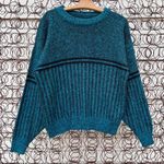 Vintage 80s teal knit crewneck sweater ILGWU Blue Size M Photo 0