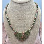 None Artisan Boho Unakite Natural Stone Beaded Collar Bib Necklace Toggle Clasp 18" Photo 3