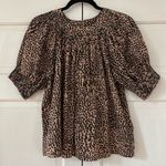 Ulla Johnson  Lennie Pleated Cotton Poplin‎ Top Cheetah Print Animal Print Size 2 Photo 2