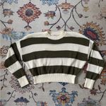 Madewell  Loose-Knit Crewneck Sweater Cropped, Ivory & Olive Green Medium Photo 1