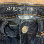 American Eagle  Denim Shorts Womens Size 4 Super Stretch Midi Dark Wash Raw Hem Photo 3