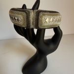 Vintage Gold Tone Hinged Bangle Bracelet with Studded Bead Texture Retro Jewerly Silver Photo 0