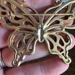 Vintage Beautiful Wooden Gold Style Brass Butterfly Brooch 1970s Signed LC Brown Photo 4