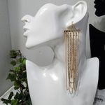 Gold Long Dangle Chain and Crystal Statement Earrings Photo 2