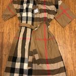 Burberry Round Neck Taupe Brown IP Check Cotton Belted Dress Photo 0