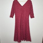 Jasambac Burgundy Lace Midi Dress 3/4 Sleeve Fit Flare Womens L Christmas Party Red Size L Photo 3