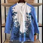 Le Sarte Pettegole Italian Engineered Flower Print Crisp Popover Floral Woven Bl Blue Size 6 Photo 0