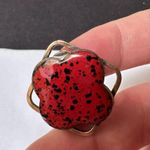 Copper Tone Red & Black Speckled Enamel Artisan Clip On Photo 2